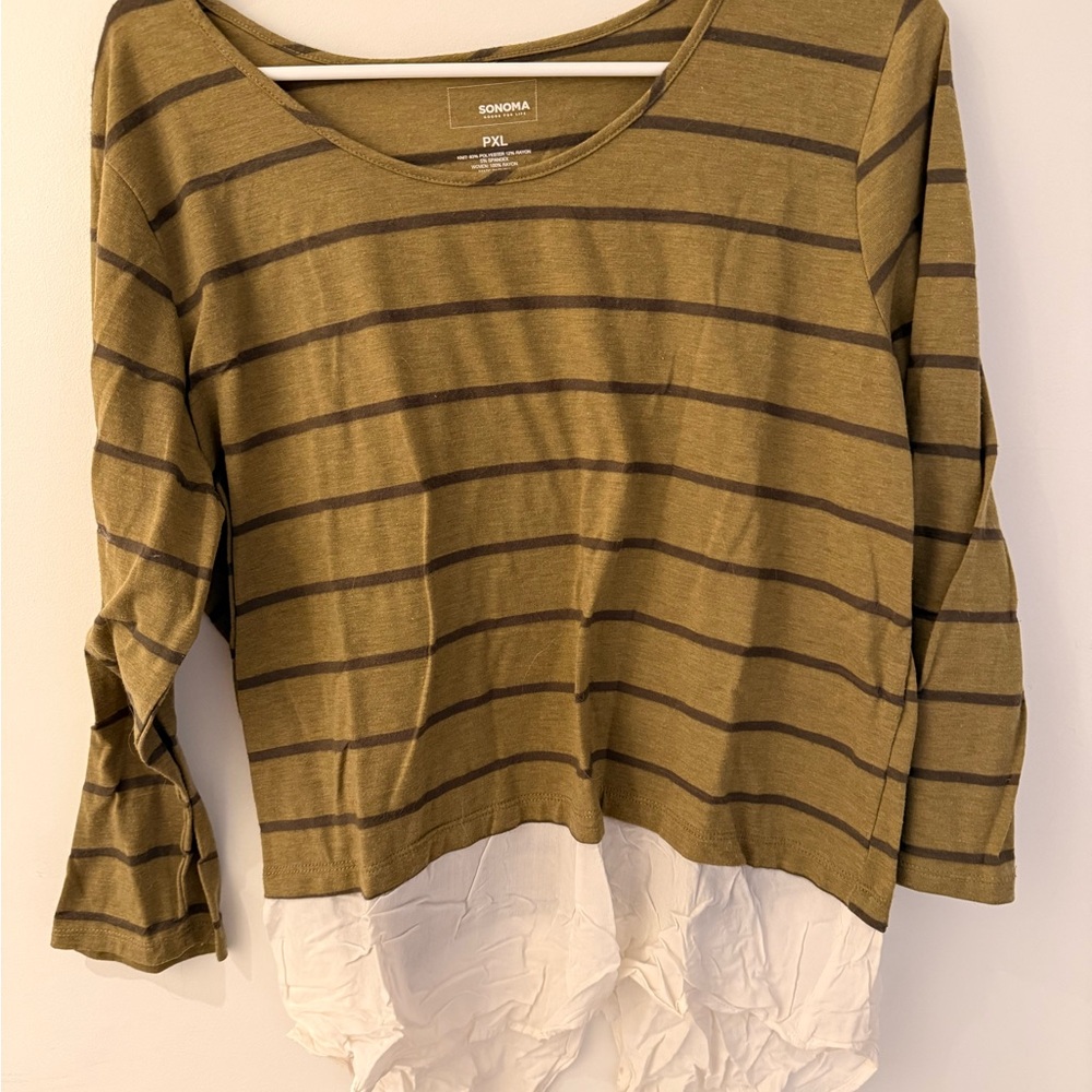 Sonoma Olive and Black Striped Long Sleeve Top